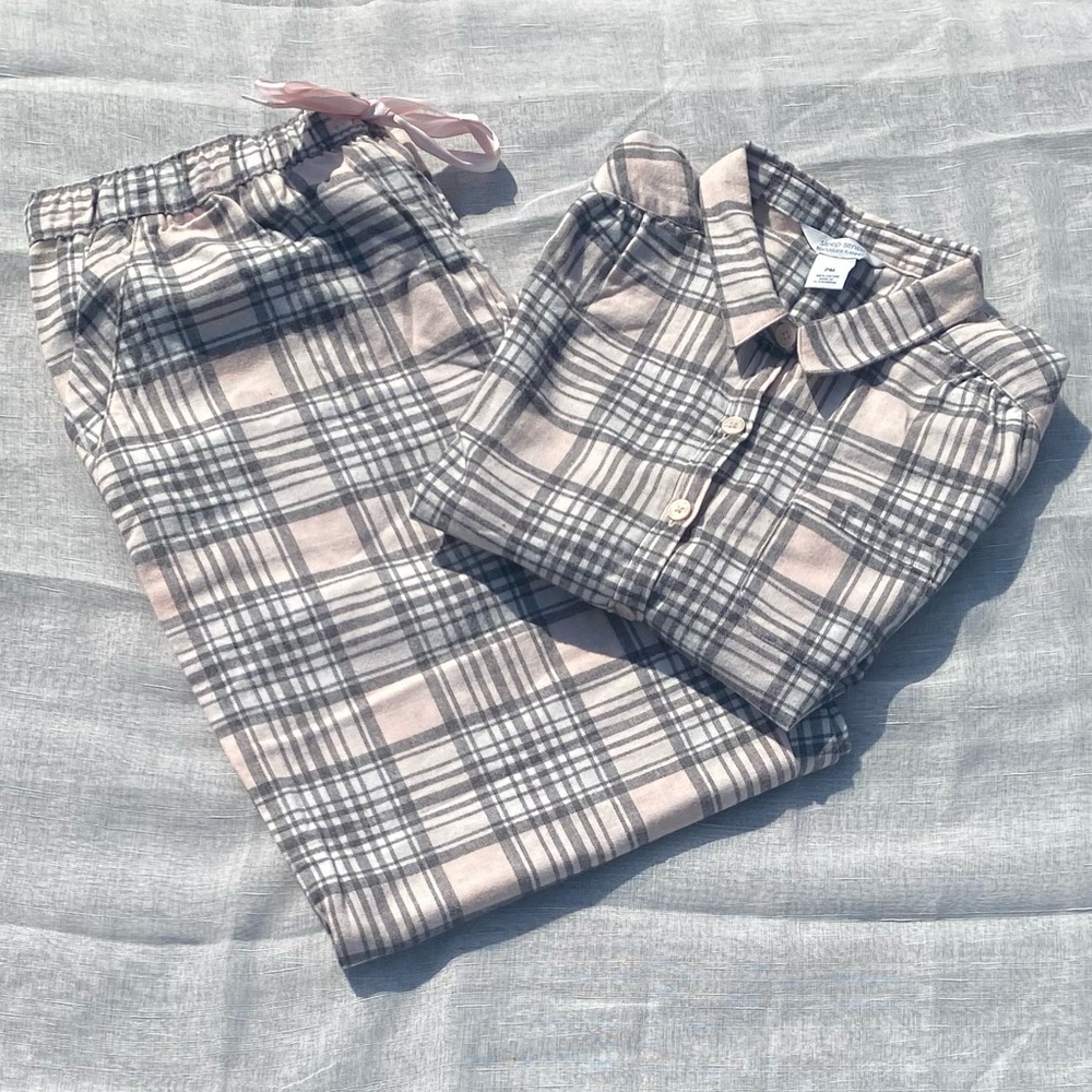 Light pink and gray flannel pjs